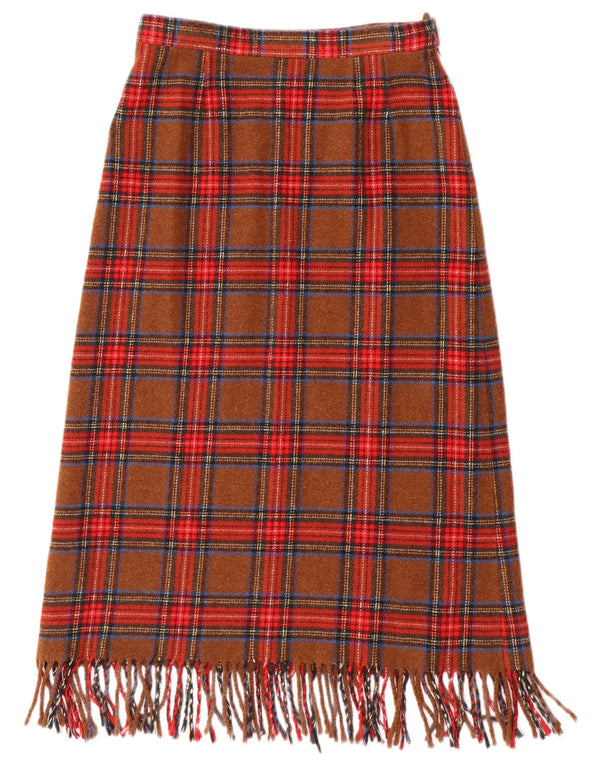 Gonna a trapezio da donna vintage W26 piccolo quadretto marrone