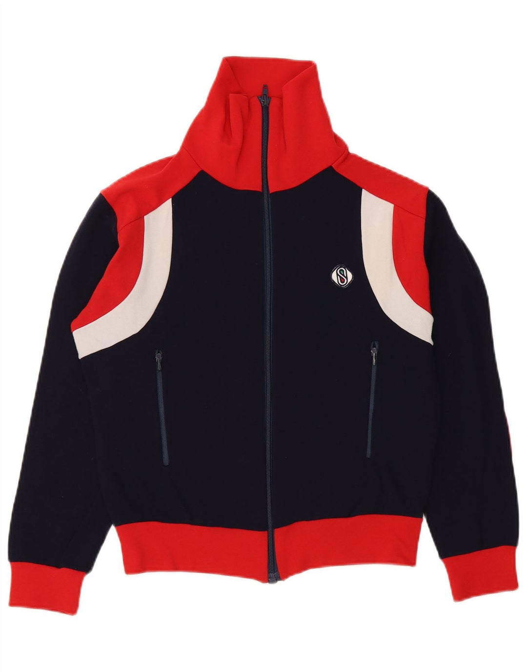 Giacca da ginnastica vintage da uomo 2XS in poliammide color block blu navy