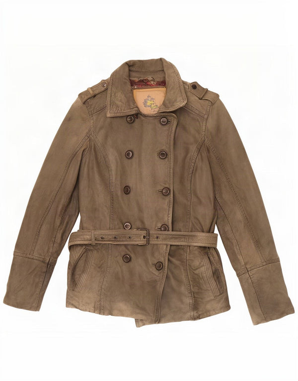 Giacca in pelle doppiopetto militare vintage da donna EU 38 media kaki