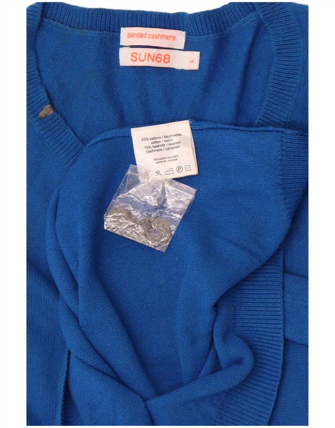 Maglione maglione con scollo a V da uomo Sun68 grande cotone blu