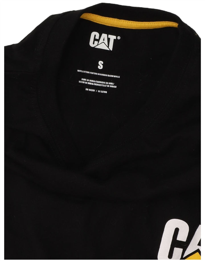 CAT Top grafico da uomo a maniche lunghe piccolo in cotone nero