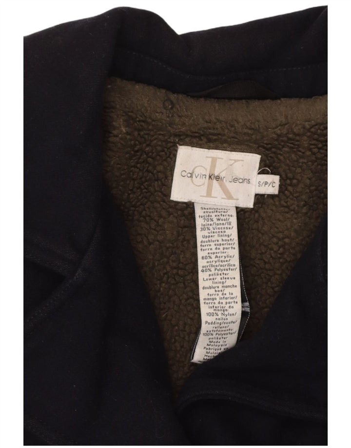 CALVIN KLEIN JEANS Womens Sherpa Oversized Pea Coat UK 10 Small Navy Blue