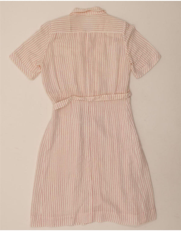 Abito camicia vintage da donna a maniche corte UK 14 a righe rosse medie