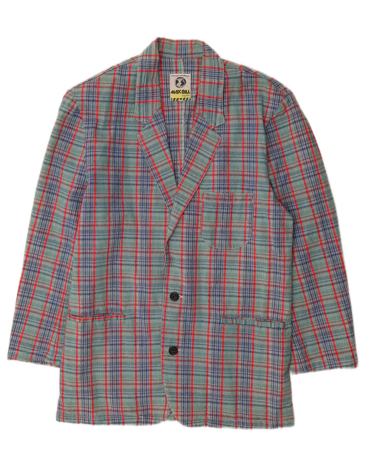 Giacca blazer da uomo a 2 bottoni VINTAGE UK 38 cotone a quadri verde medio