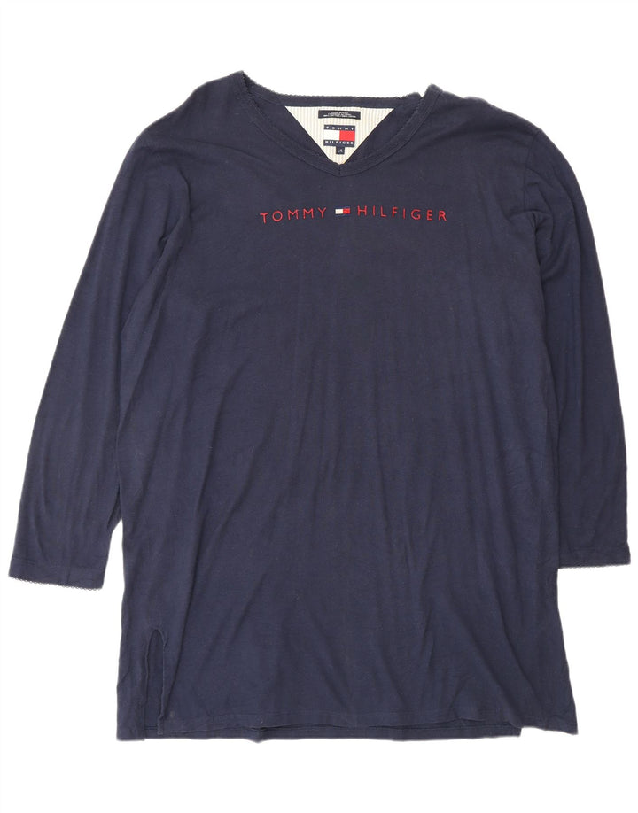 Top tunica a maniche lunghe con grafica da donna Tommy Hilfiger UK 16 Large Blu Navy