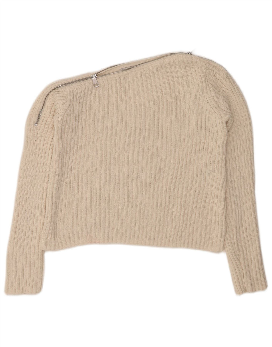 Maglione ZARA da donna con scollo a barca corto UK 12 poliestere bianco sporco medio