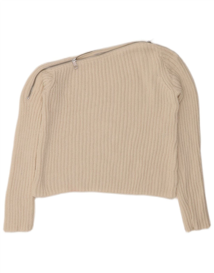 Maglione ZARA da donna con scollo a barca corto UK 12 poliestere bianco sporco medio