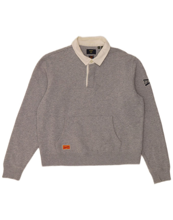 Felpa da donna oversize con collo a polo Superdry, maglione UK 12, grigio medio