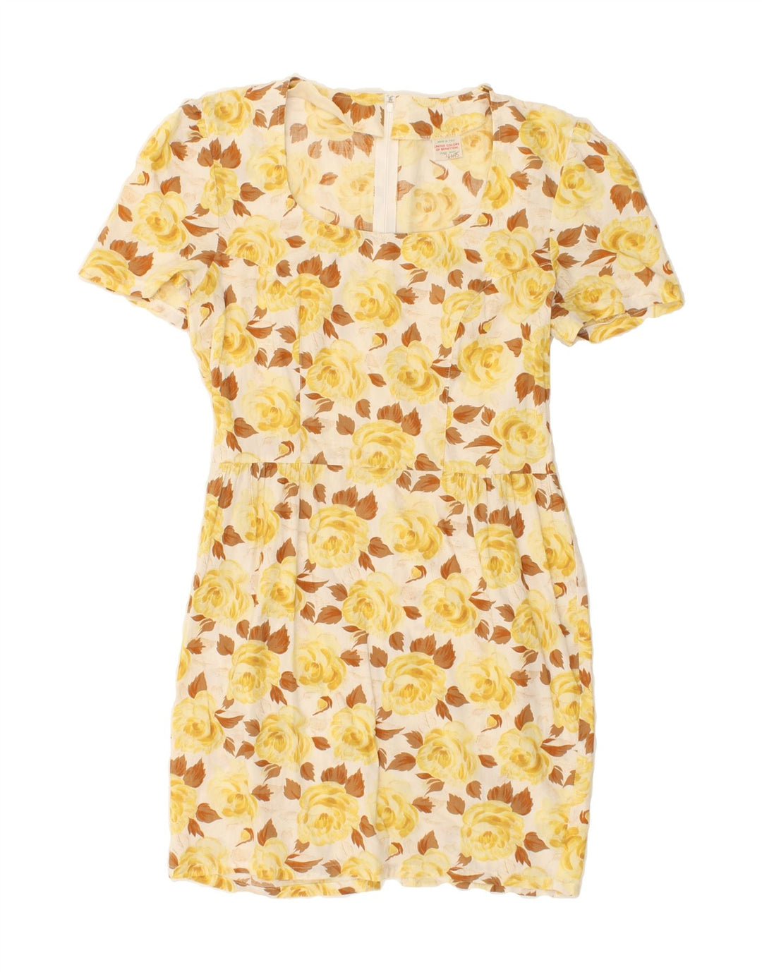 BENETTON Womens Sheath Dress IT 44 Medium Yellow Floral Cotton Vintage Benetton and Second-Hand Benetton from Messina Hembry 