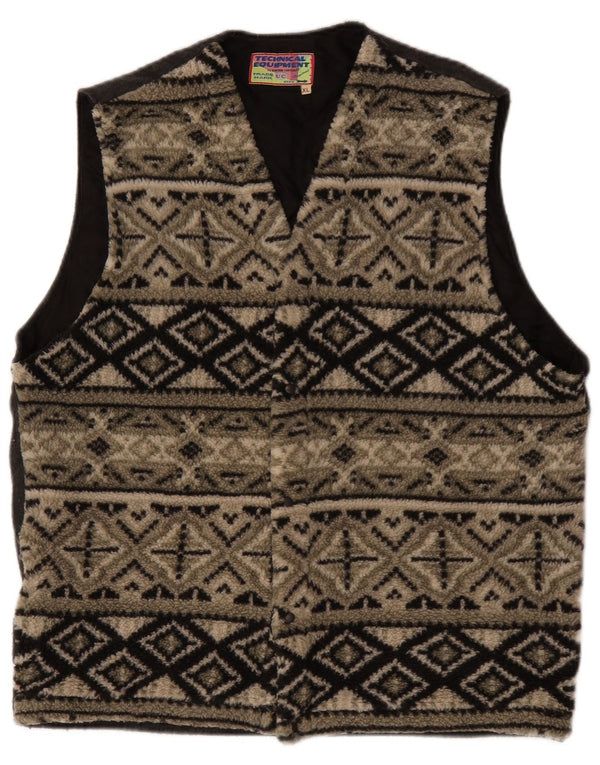 Gilet in pile da uomo vintage UK 42 XL Poliestere geometrico beige