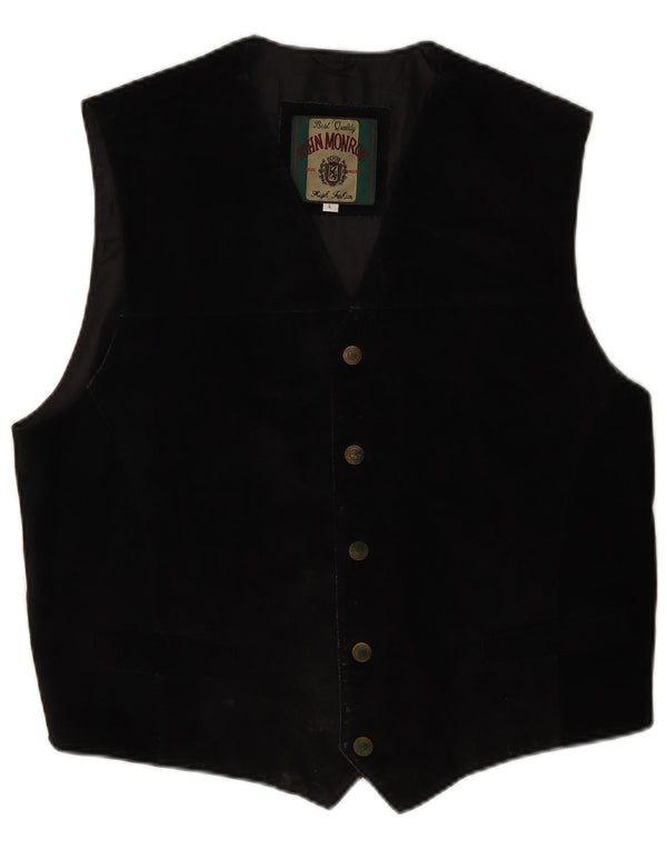 Gilet da uomo in pelle scamosciata John Monroe grande in pelle nera