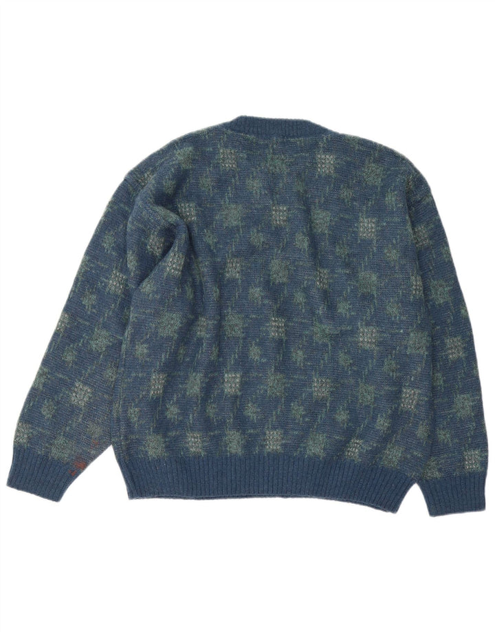 Rodrigo Maglione girocollo da uomo maglione grande lana di alpaca geometrica blu