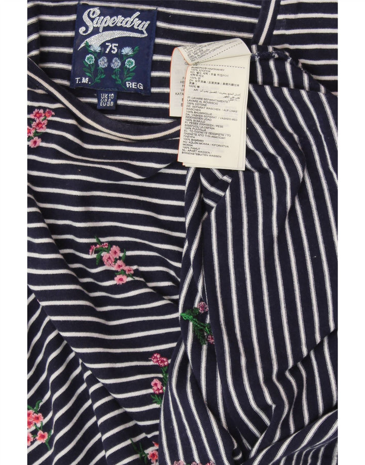 Top da donna a manica lunga SUPERDRY UK 10 piccolo cotone a righe blu navy