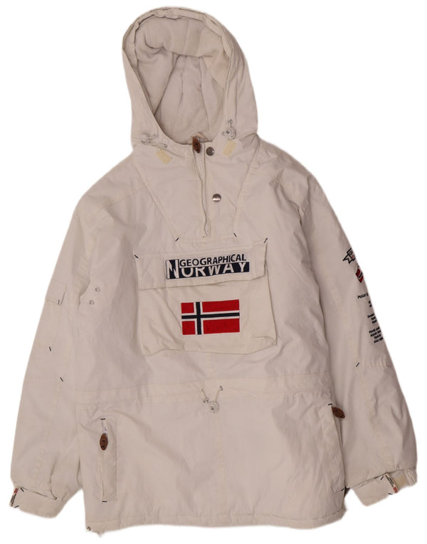 Giacca anorak grafica da uomo con cappuccio Geographical Norvegia UK 42 XL bianca