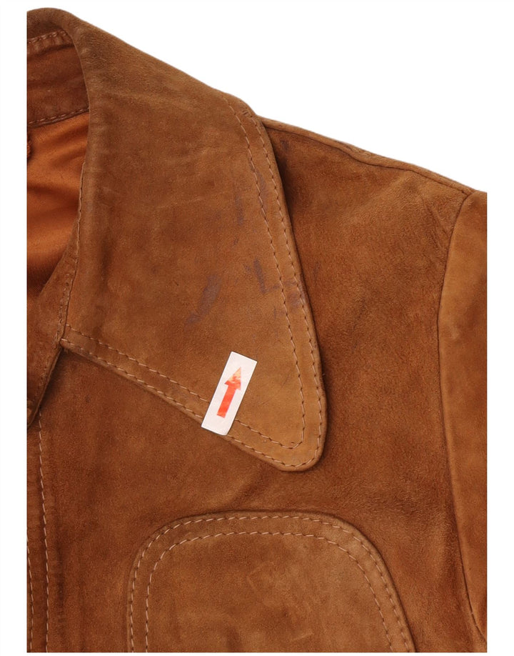 Giacca vintage in pelle scamosciata da donna UK 10 piccola marrone