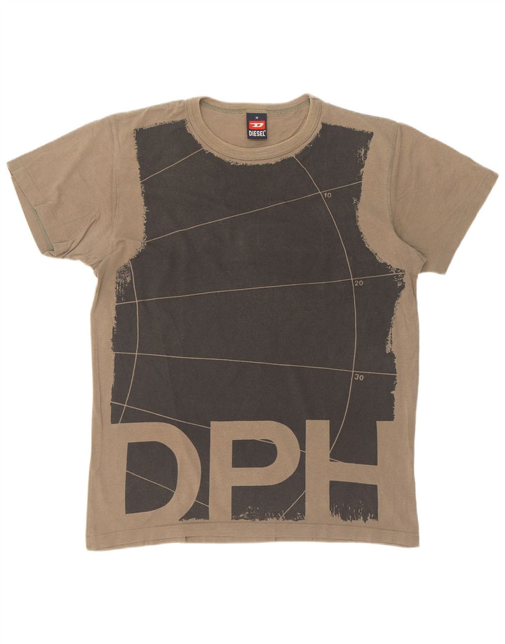 Diesel T-shirt grafica da uomo Top in cotone color block medio kaki