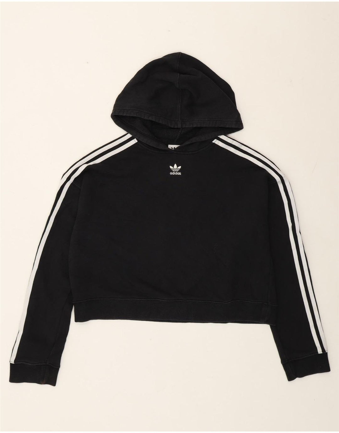 Felpa con cappuccio corta oversize da donna Adidas UK 12 cotone nero medio