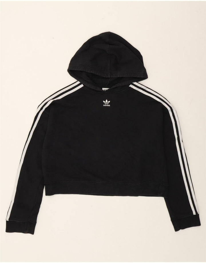 Felpa con cappuccio corta oversize da donna Adidas UK 12 cotone nero medio
