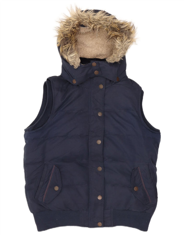 Gilet imbottito con cappuccio da donna Fat Face UK 12 medio poliestere blu navy