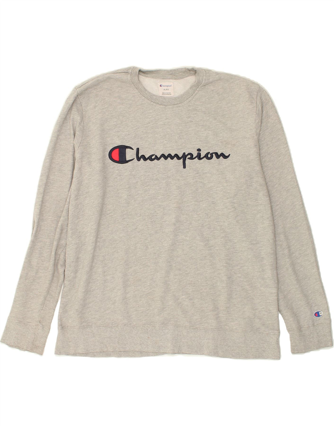 CHAMPION Mens Graphic Sweatshirt Jumper XL Grey Cotton Vintage Champion and Second-Hand Champion from Messina Hembry 