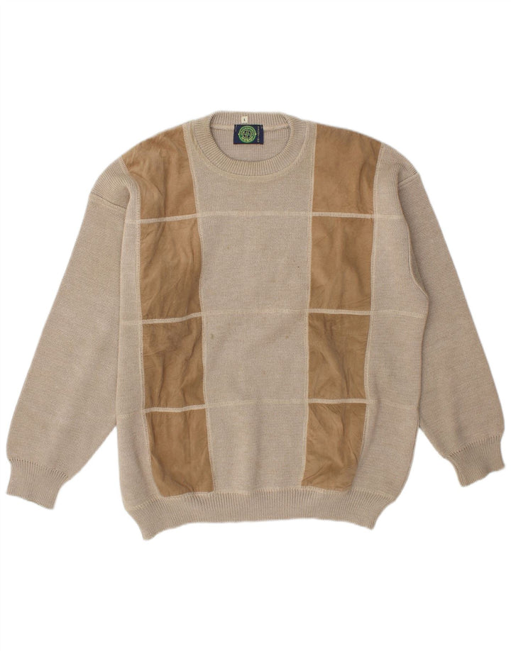 Maglione girocollo da uomo vintage in lana a righe grigie grandi