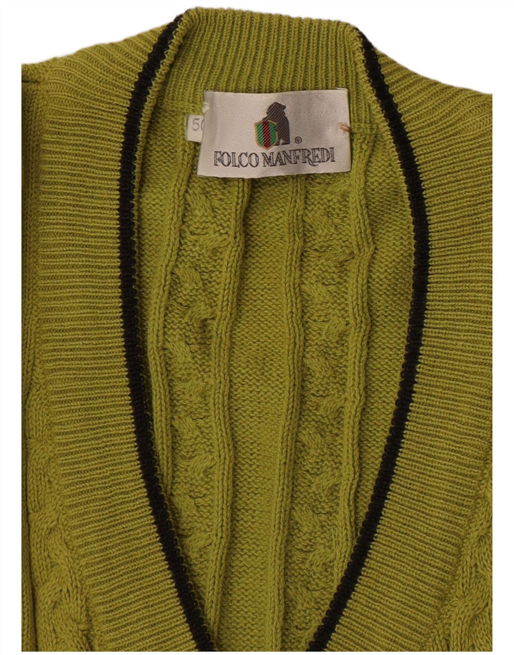 Maglione vintage da uomo con scollo a V IT 50 cotone kaki medio