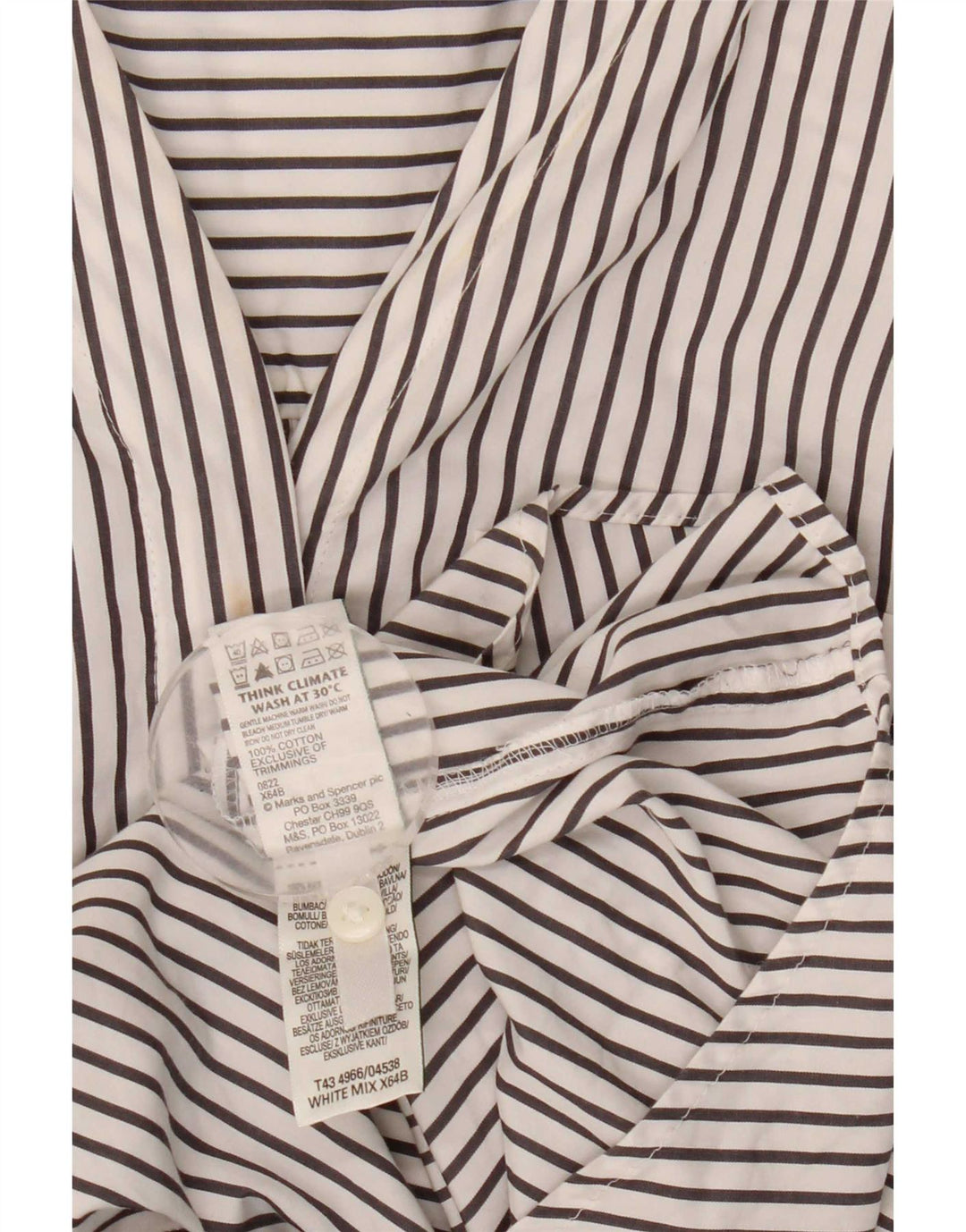 Camicia pullover da donna Marks & Spencer UK 16 grande cotone a righe bianche