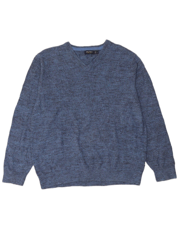 Maglione da uomo con scollo a V Nautica, grande cotone screziato blu