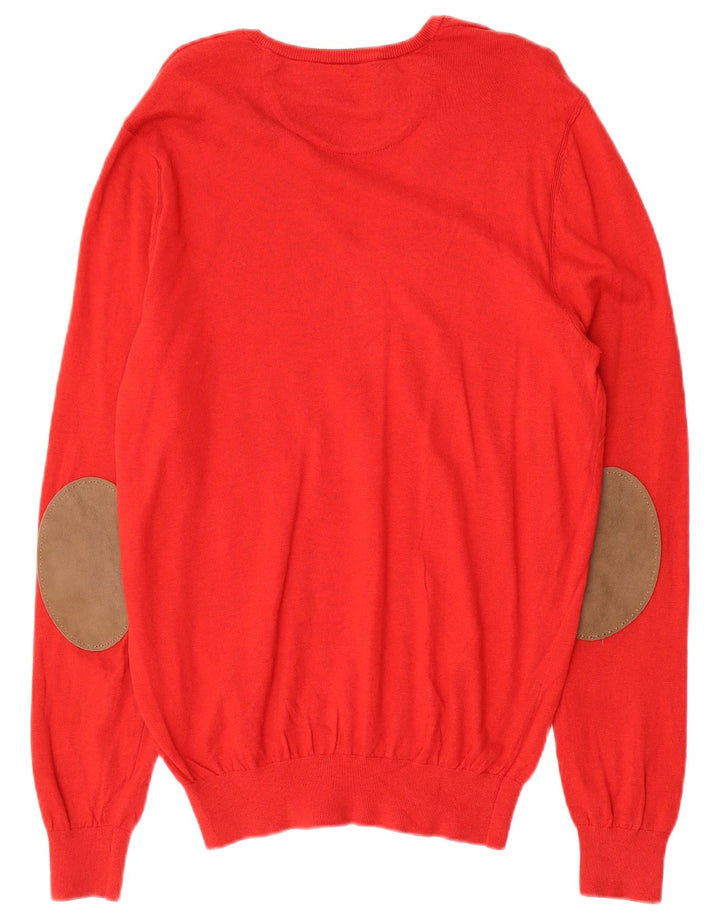 Massimo Dutti Maglione da uomo con scollo a V, grande, in seta color block rosso