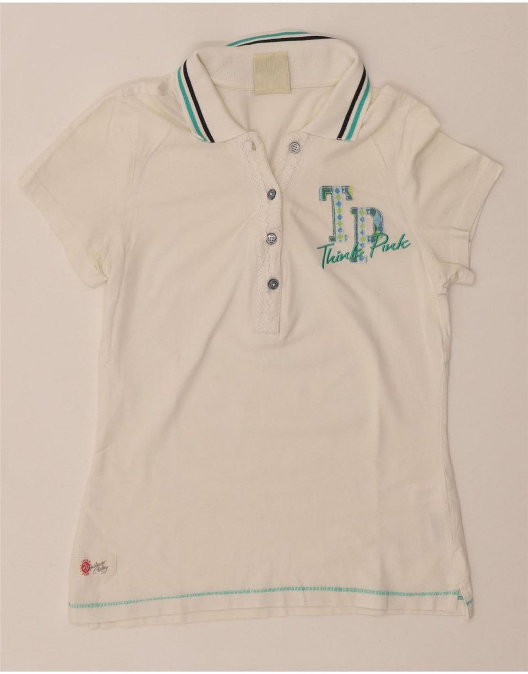 THINK PINK Polo grafica da donna UK 8 piccola in cotone bianco