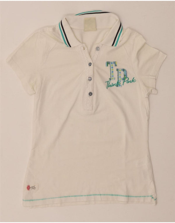 THINK PINK Polo grafica da donna UK 8 piccola in cotone bianco