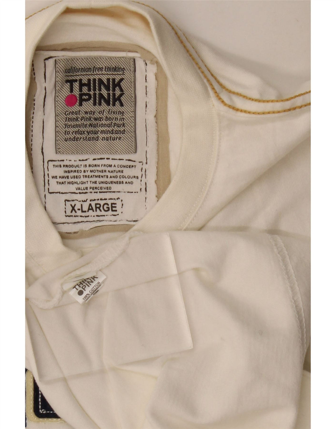 THINK PINK Top grafico da uomo a maniche lunghe XL in cotone bianco sporco