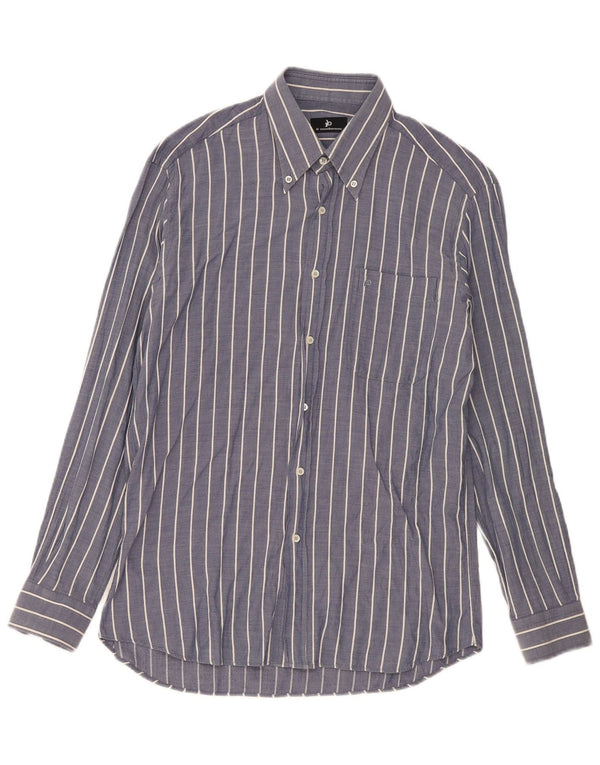 Camicia da uomo Roccobarocco taglia 40 15 3/4 cotone gessato medio blu navy