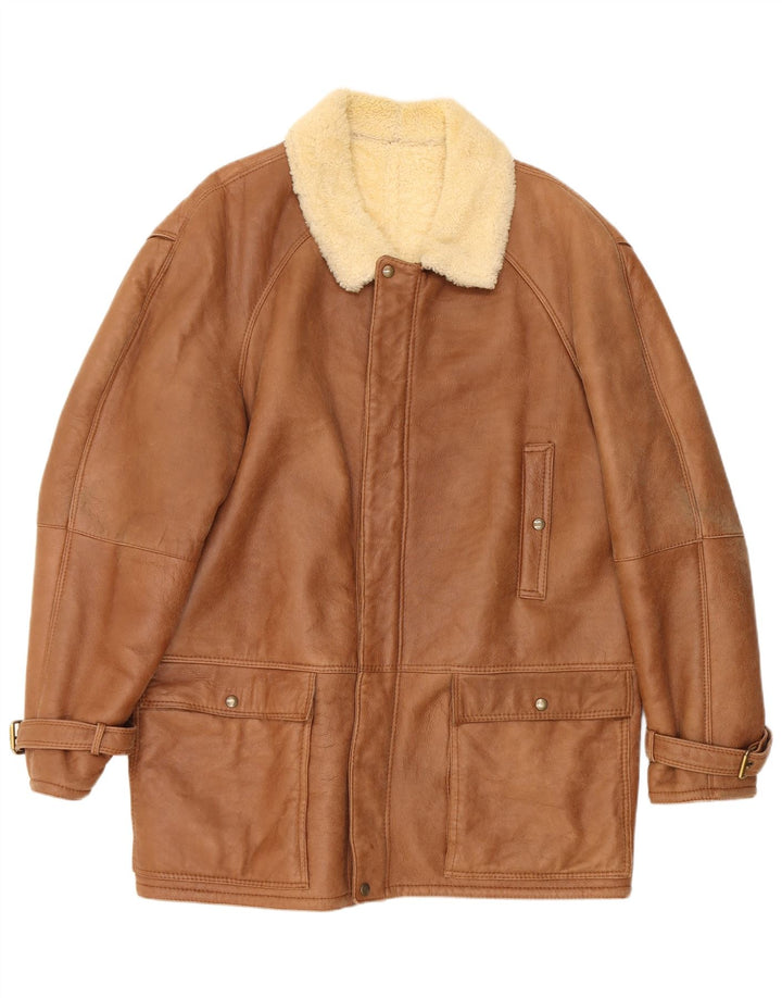 Giacca vintage in montone da uomo IT 52 XL Shearling beige