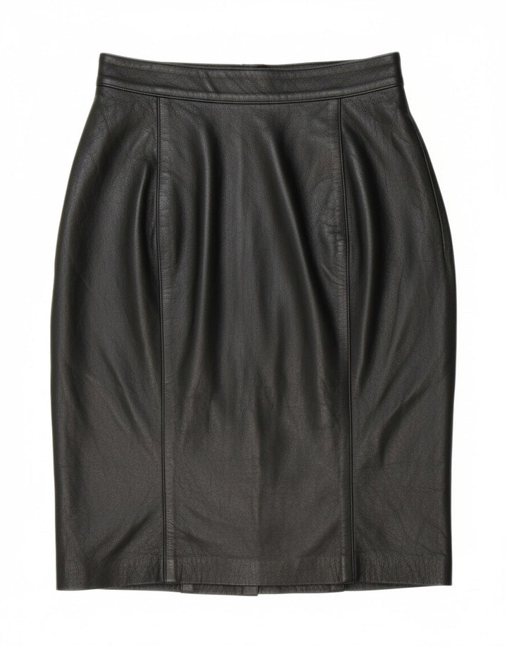 VINTAGE Womens Leather Skirt IT 42 Medium W28  Black Leather Vintage Vintage and Second-Hand Vintage from Messina Hembry 