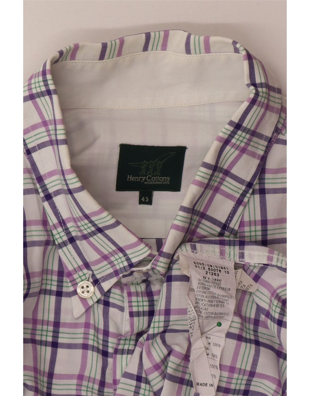Camicia da uomo Henry Cottons taglia 43 grande cotone a quadri viola