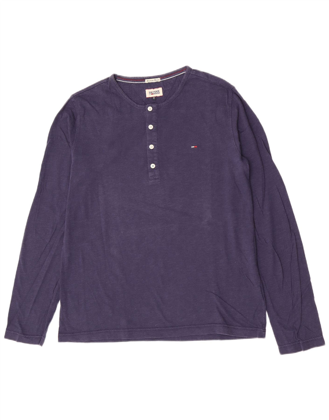 Tommy Hilfiger Henley Top da uomo a maniche lunghe in cotone blu navy medio