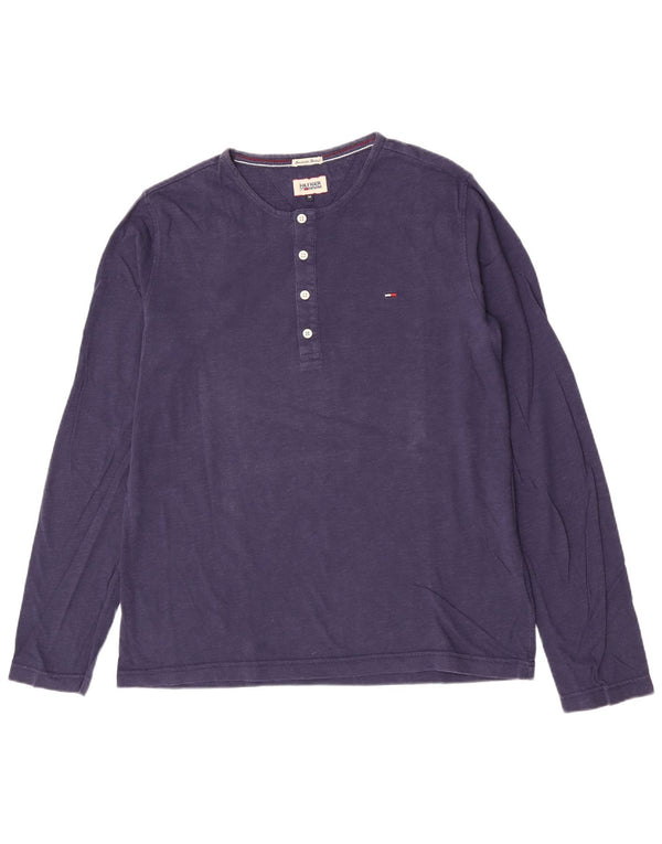 Tommy Hilfiger Henley Top da uomo a maniche lunghe in cotone blu navy medio