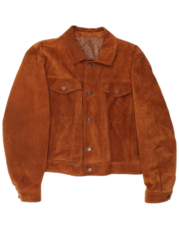 Giacca bomber scamosciata da donna vintage UK 14 in pelle marrone medio