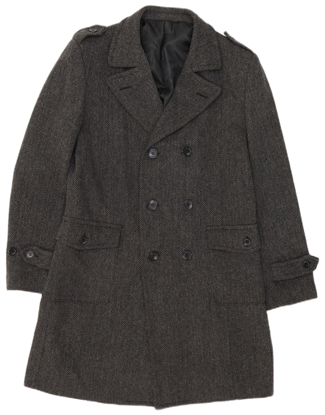 Cappotto doppiopetto da uomo Deblasio UK 42 XL Lana a spina di pesce grigia