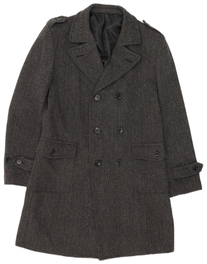 Cappotto doppiopetto da uomo Deblasio UK 42 XL Lana a spina di pesce grigia