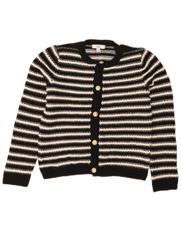 MARKS & SPENCER Maglione cardigan da donna UK 10 Piccolo acrilico a strisce nere