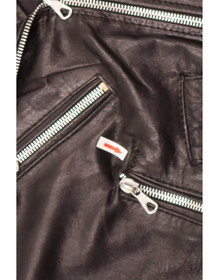 Giacca da motociclista in pelle vintage da donna UK 12 media nera