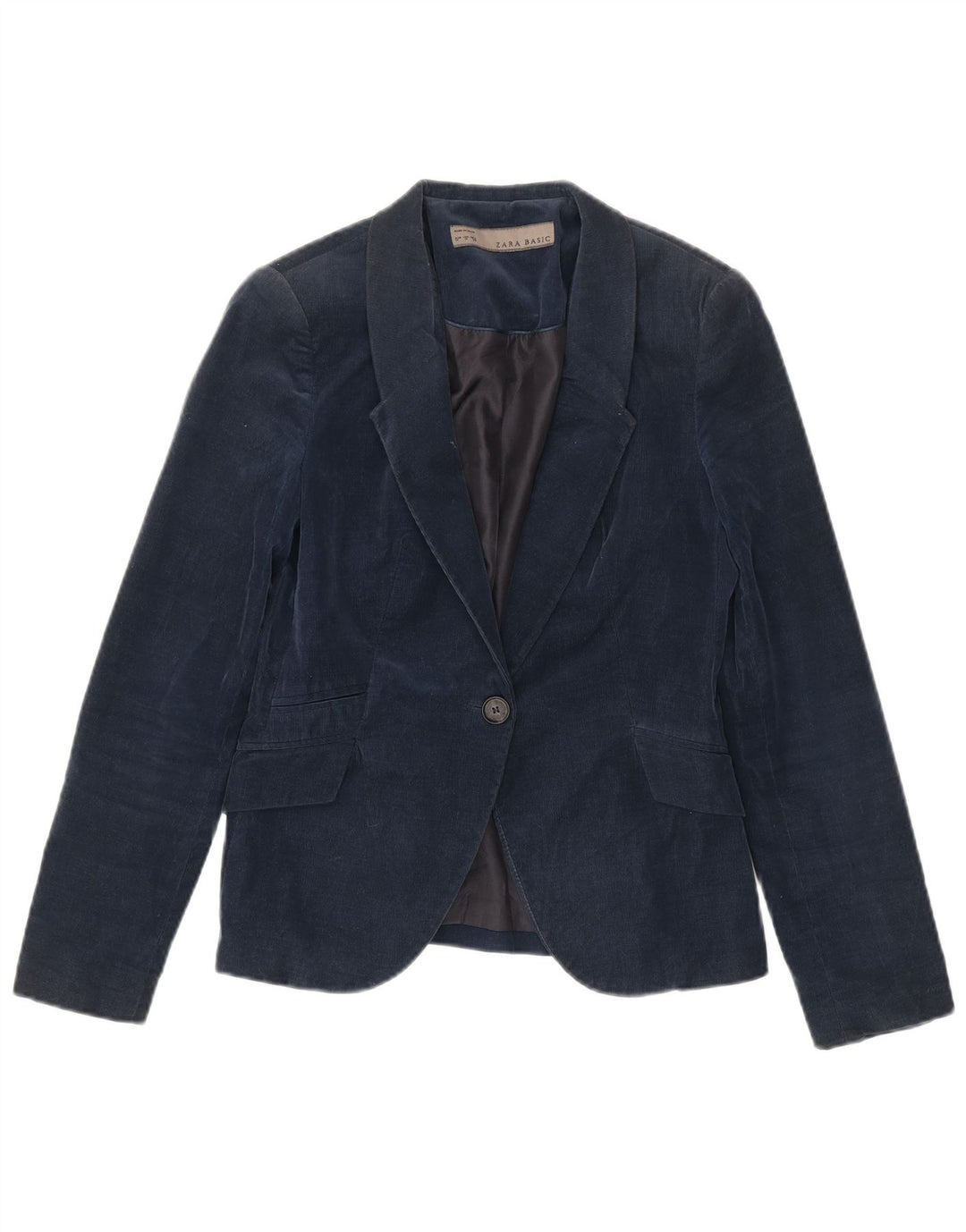 Giacca da donna Zara in velluto a coste a 1 bottone, UK 12, cotone blu navy medio