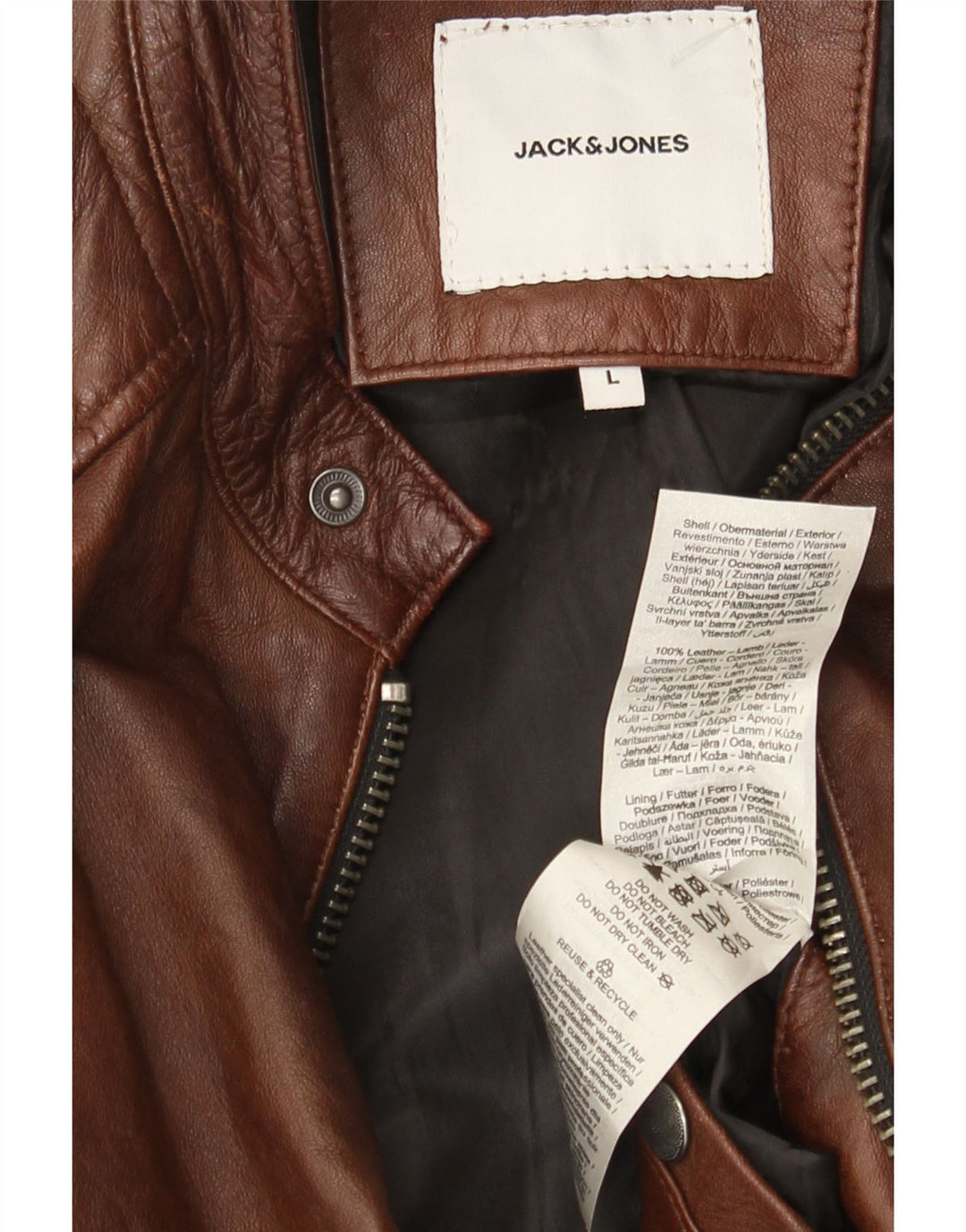 Giacca da motociclista in pelle da uomo Jack & Jones UK 40 grande in pelle marrone