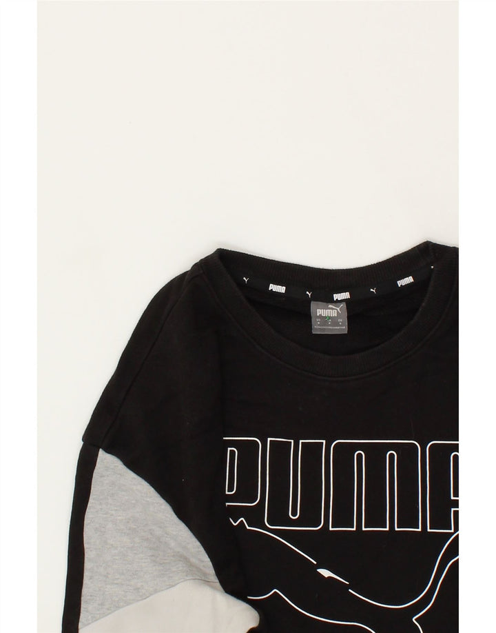 PUMA Womens Oversized Crop Sweatshirt Jumper UK 10 Small Black Colourblock Vintage Puma and Second-Hand Puma from Messina Hembry 