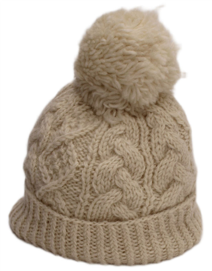Aran Sweater Market Cappello da donna lavorato a maglia con pompon, grande, in lana bianca