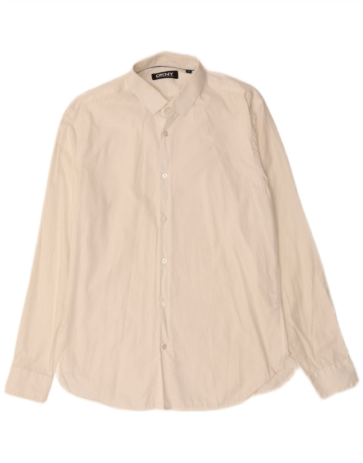 Camicia da uomo Dkny taglia 15 1/2 cotone bianco medio