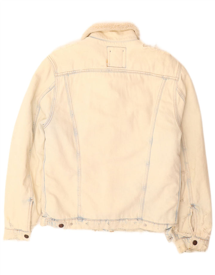 Giacca in denim Sherpa da uomo Zara UK 36 piccola in cotone beige