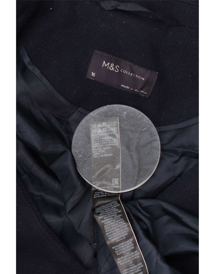 Marks & Spencer Cappotto doppiopetto da donna UK 16 Large Blu Navy Poliestere